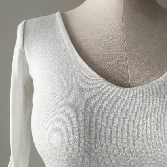 Michael Stars V-Neck Top Womens Size OS White Shimmer 3/4 Sleeves - Picture 3 of 5